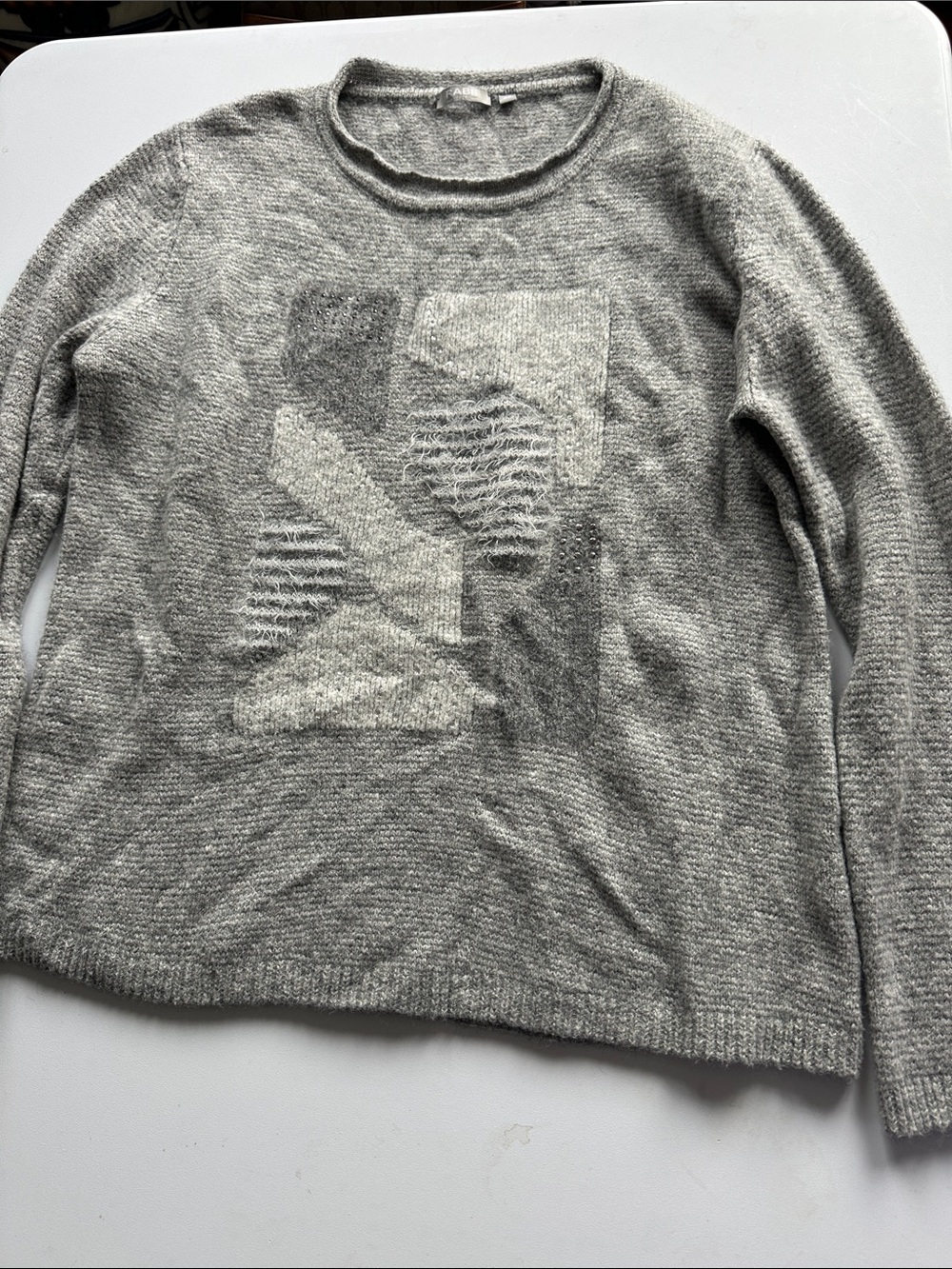 Gray Patterned Crewneck Women's Sweater